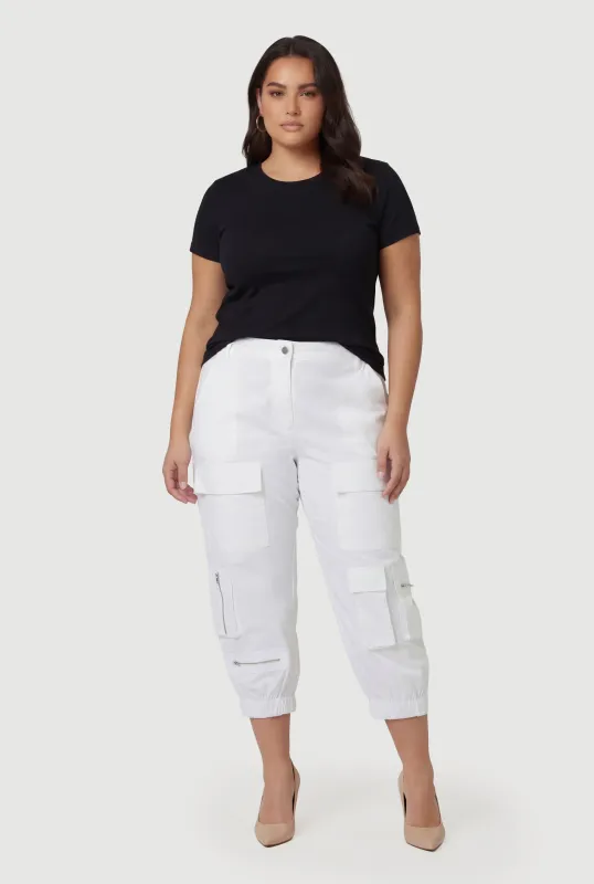 Plus Size High Waisted Cargo Capris with Zip Pockets made by Rainbow