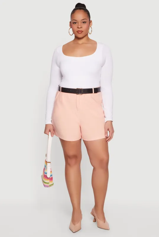 Plus Size Belted High Waisted Pleated Shorts made by Rainbow