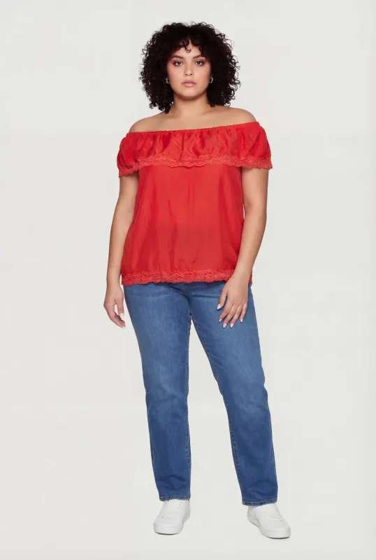 Plus Size Lace Trim Off The Shoulder Blouse sold by Rainbow