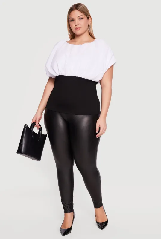 Plus Size Color Block Cap Sleeve Blouse sold by Rainbow