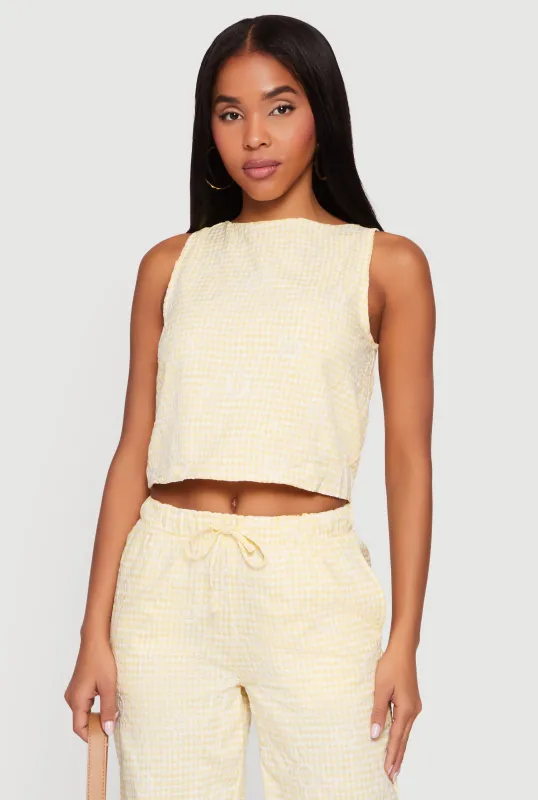 Floral Decorative Stitch Gingham Tie Back Crop Top made by Rainbow