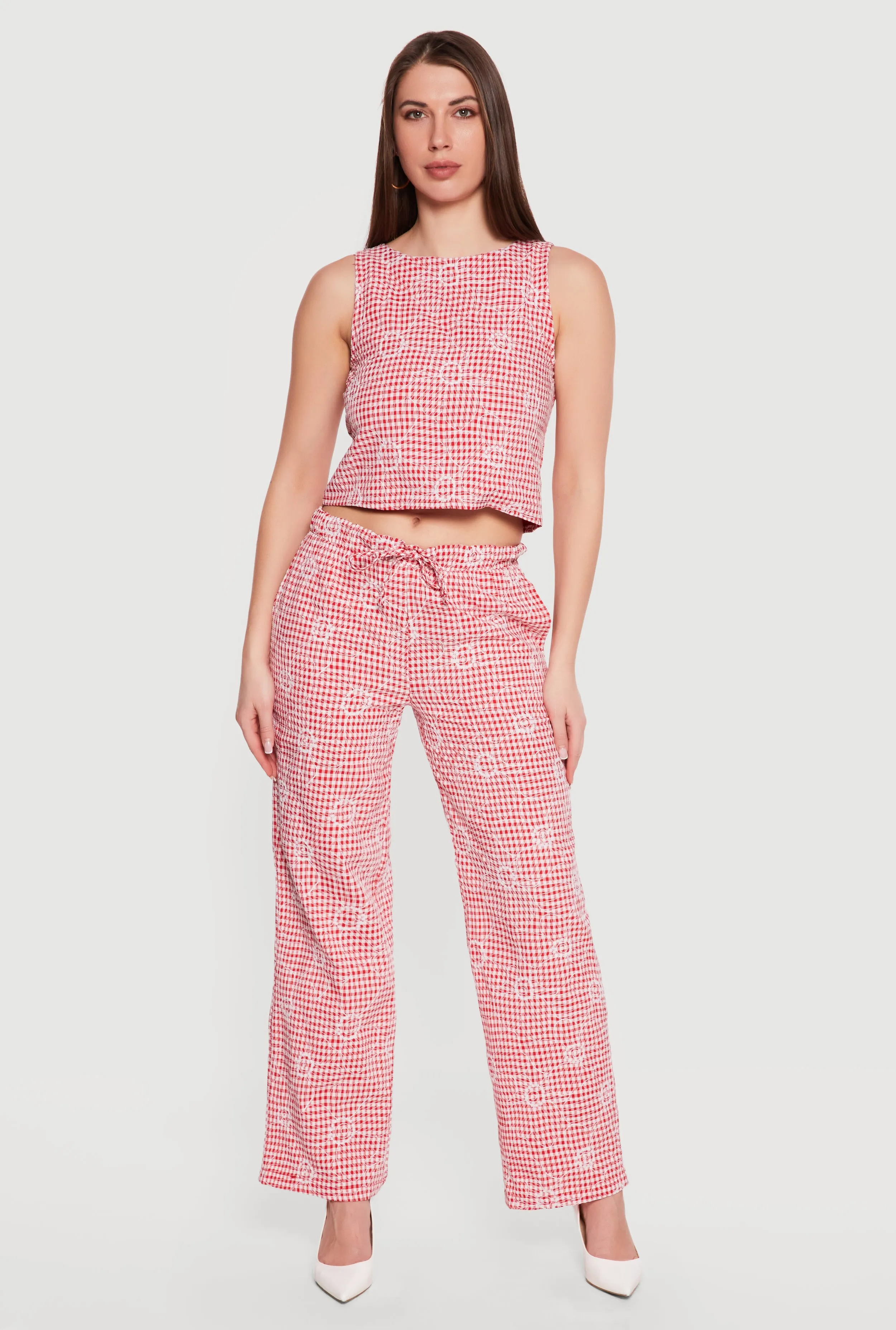 Floral Decorative Stitch Gingham Tie Back Crop Top sold by Rainbow product image thumbnail 2