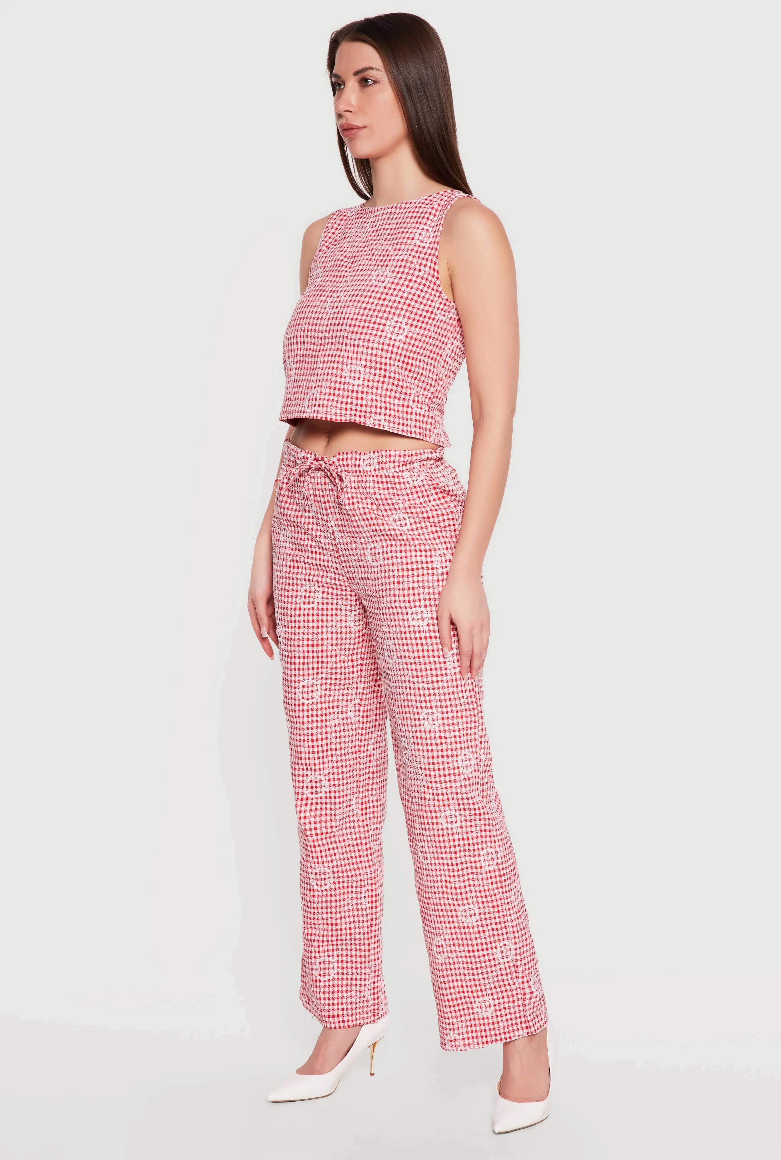 Floral Decorative Stitch Gingham Tie Back Crop Top sold by Rainbow product image thumbnail 3