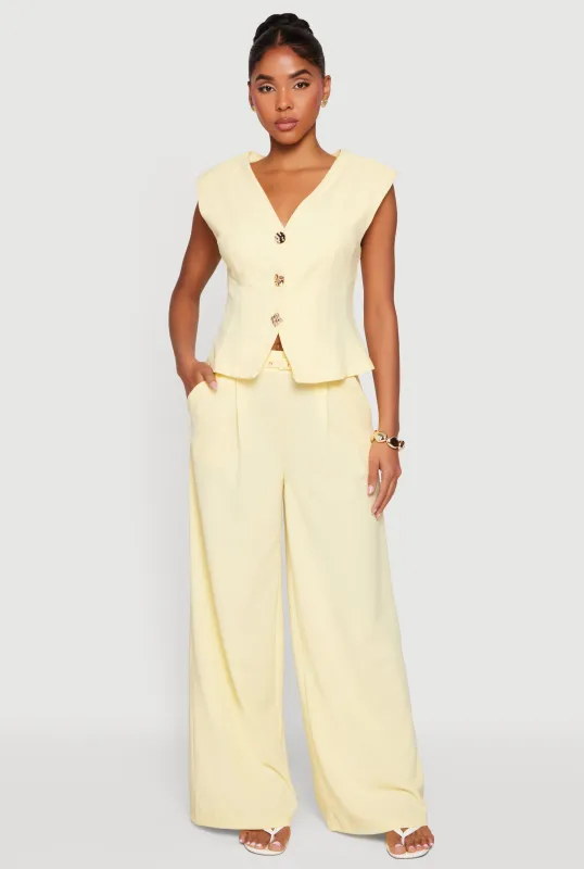 Solid High Waisted Wide Leg Dress Pants with Belt made by iris
