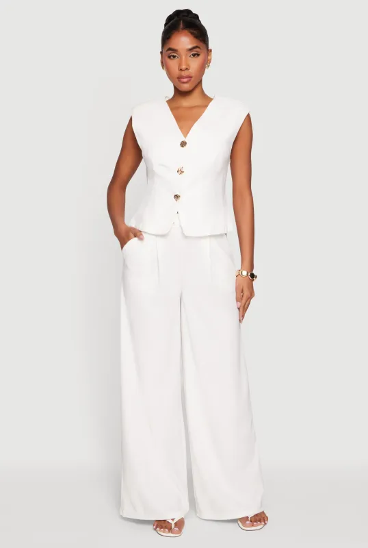 Solid High Waisted Wide Leg Dress Pants with Belt made by iris