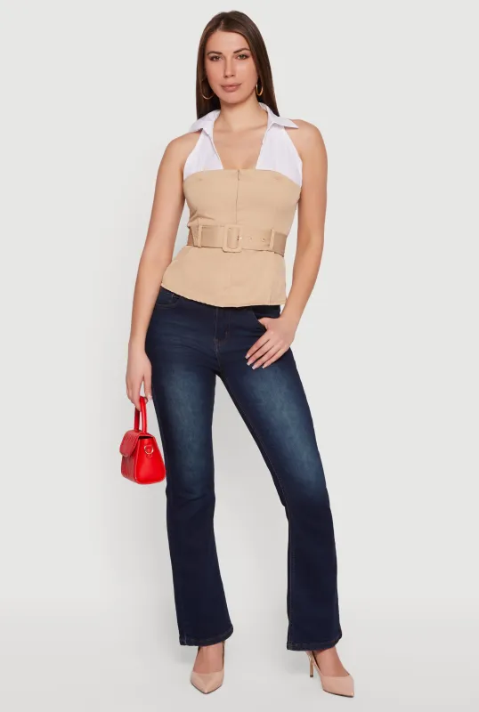Belted Collared Sleeveless Top made by Rainbow