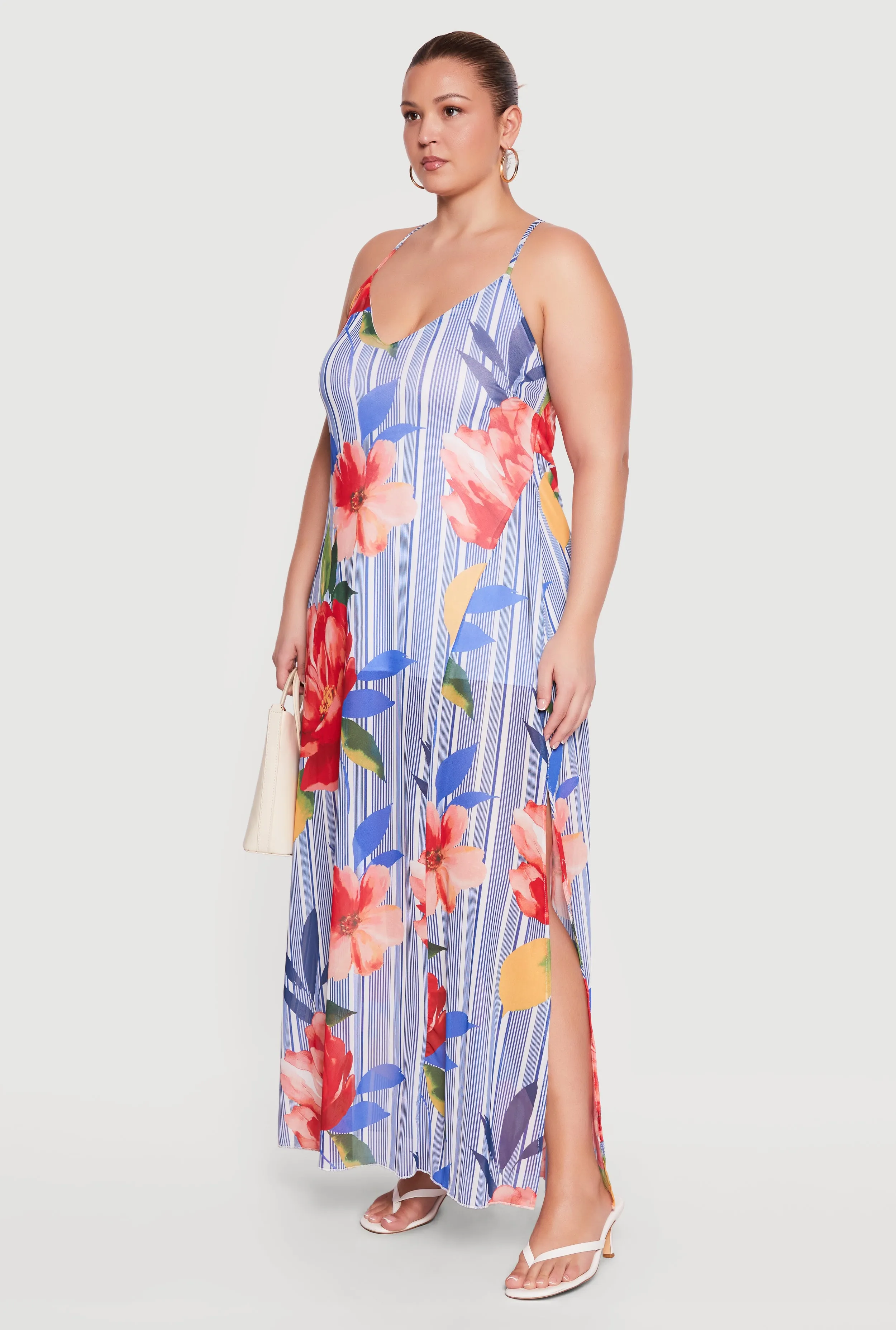 Plus Size Sleeveless Floral Striped Maxi Dress sold by Rainbow product image thumbnail 2
