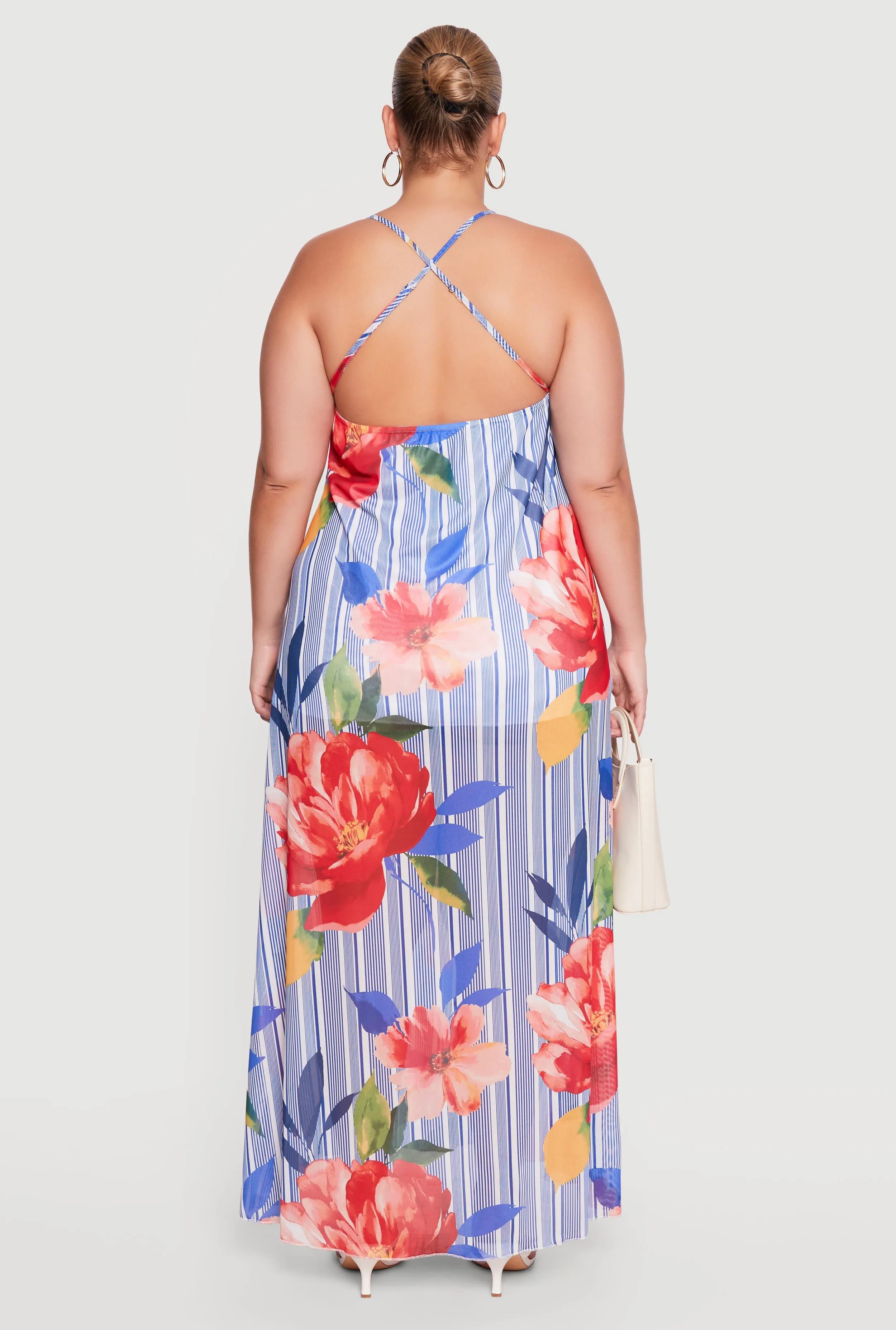 Plus Size Sleeveless Floral Striped Maxi Dress sold by Rainbow product image thumbnail 3