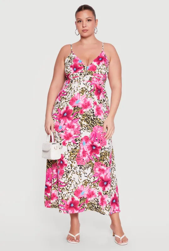 Plus Size Floral Animal Print Cami Maxi Dress made by Rainbow