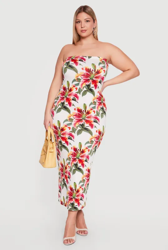 Plus Size Floral Maxi Tube Dress made by Rainbow
