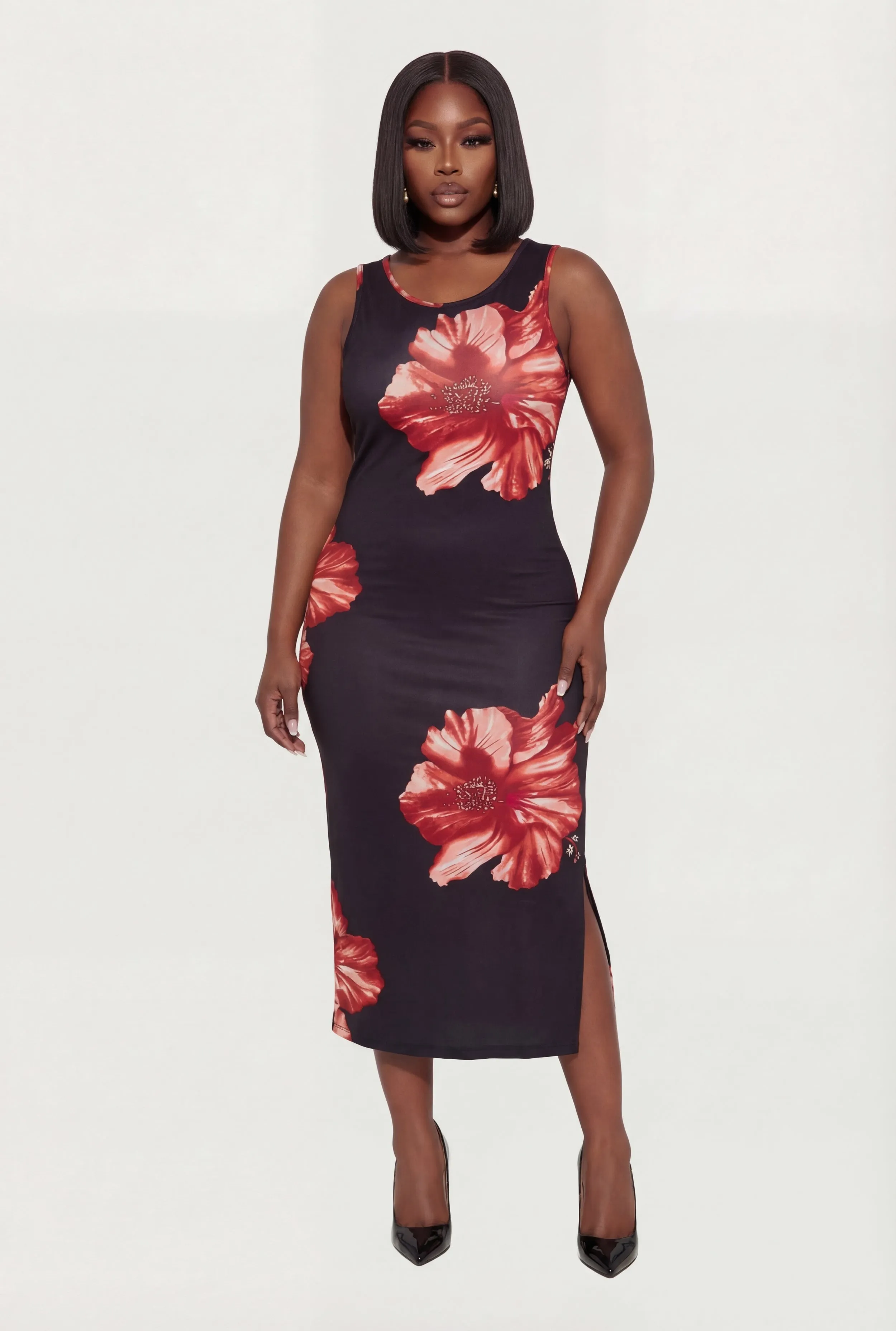 Plus Size Sleeveless Floral Print Side Slit Dress sold by Rainbow