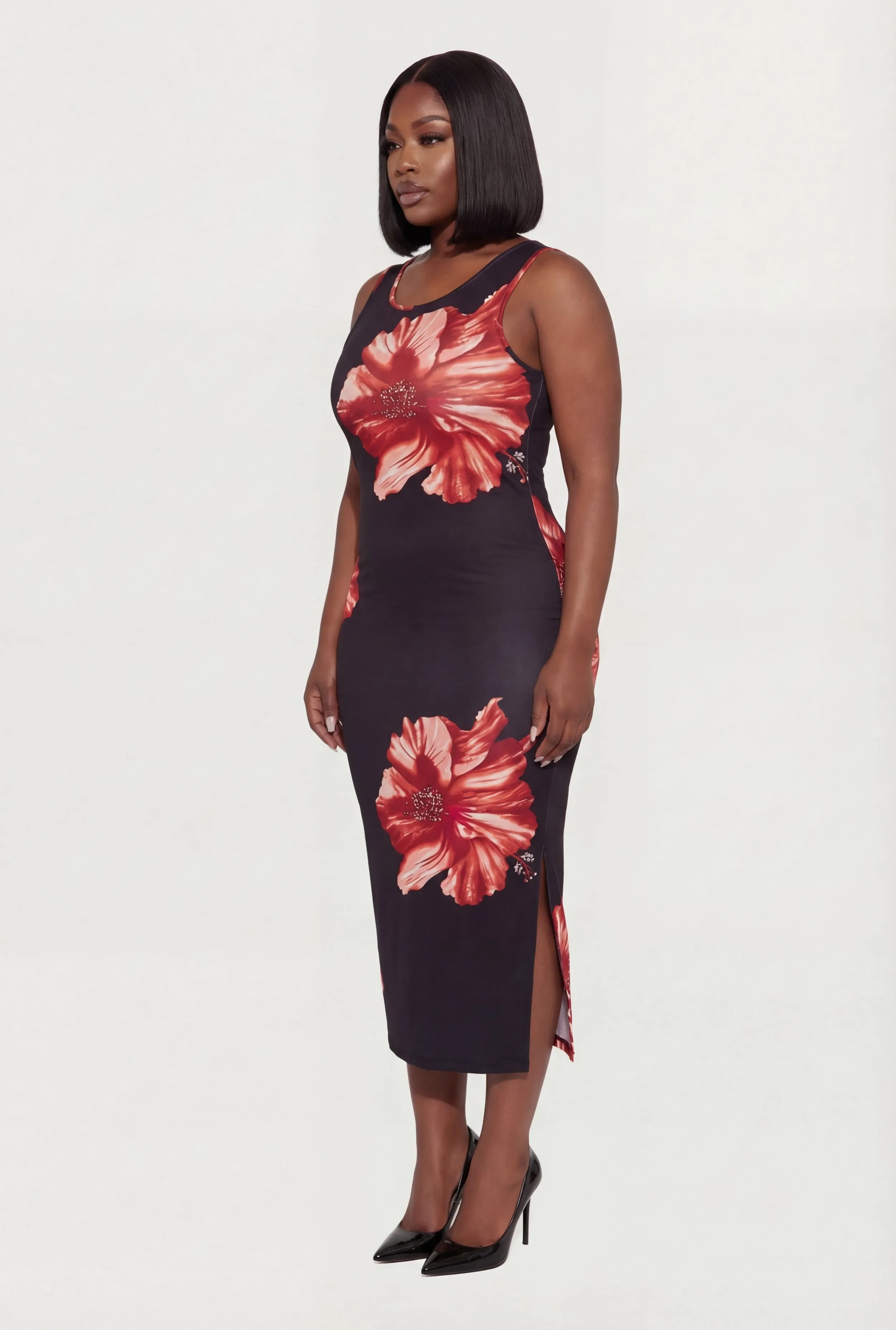 Plus Size Sleeveless Floral Print Side Slit Dress sold by Rainbow product image thumbnail 2
