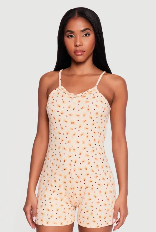 Teddy Bear Print Cami Pajama Romper made by Rainbow