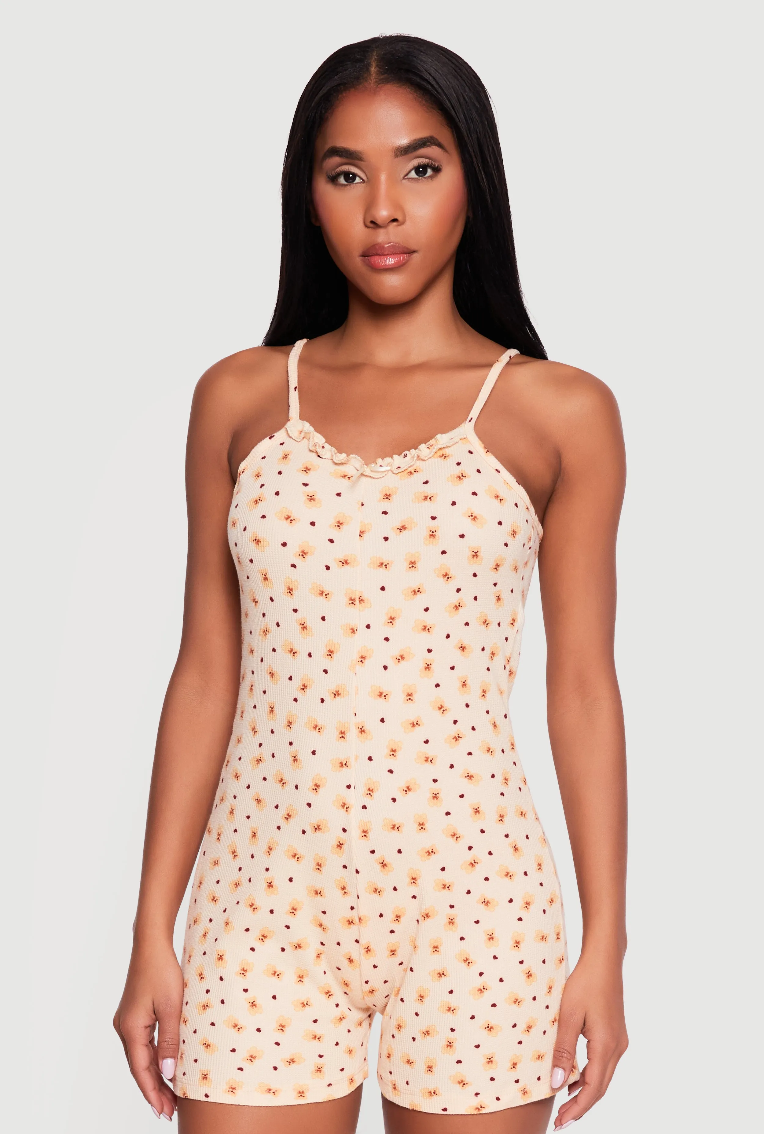 Teddy Bear Print Cami Pajama Romper sold by Rainbow