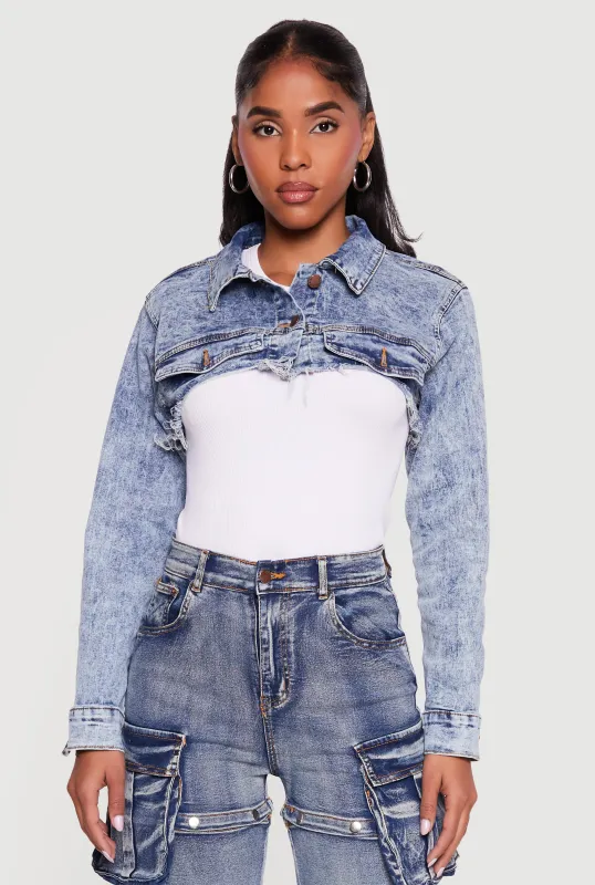 Stone Wash Frayed Denim Bolero Jacket made by Daisy