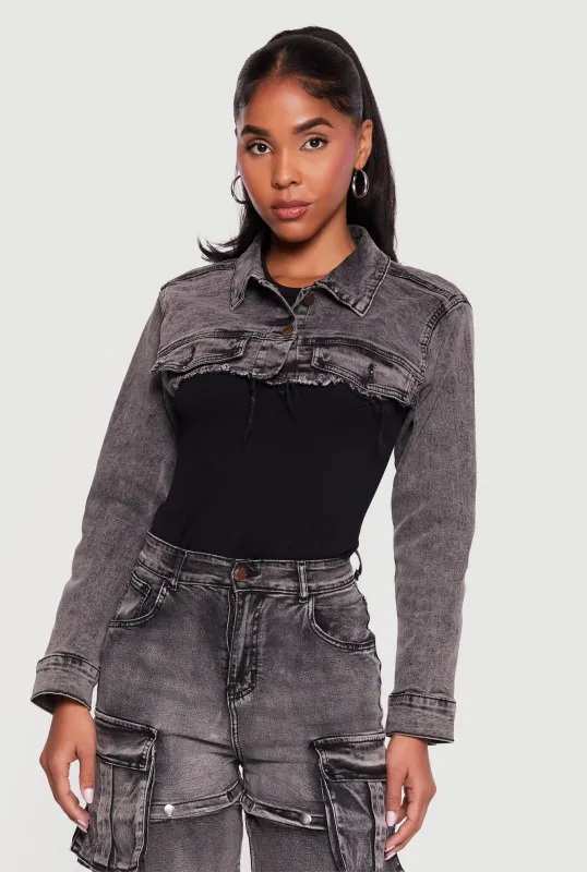 Stone Wash Frayed Denim Bolero Jacket made by Daisy