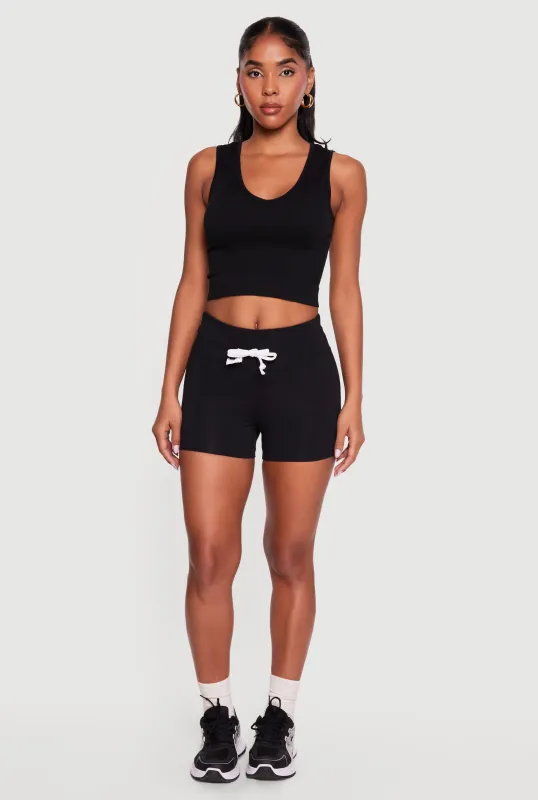 Contrast Drawstring Waist Active Shorts made by Rainbow