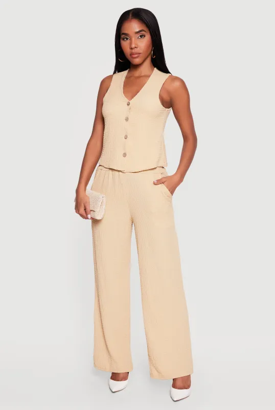 Textured Knit Wide Leg Pull On Pants made by Rainbow