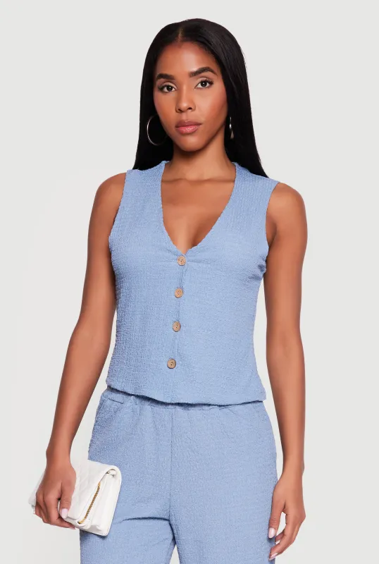 Textured Knit Button Front Blazer Vest made by Rainbow