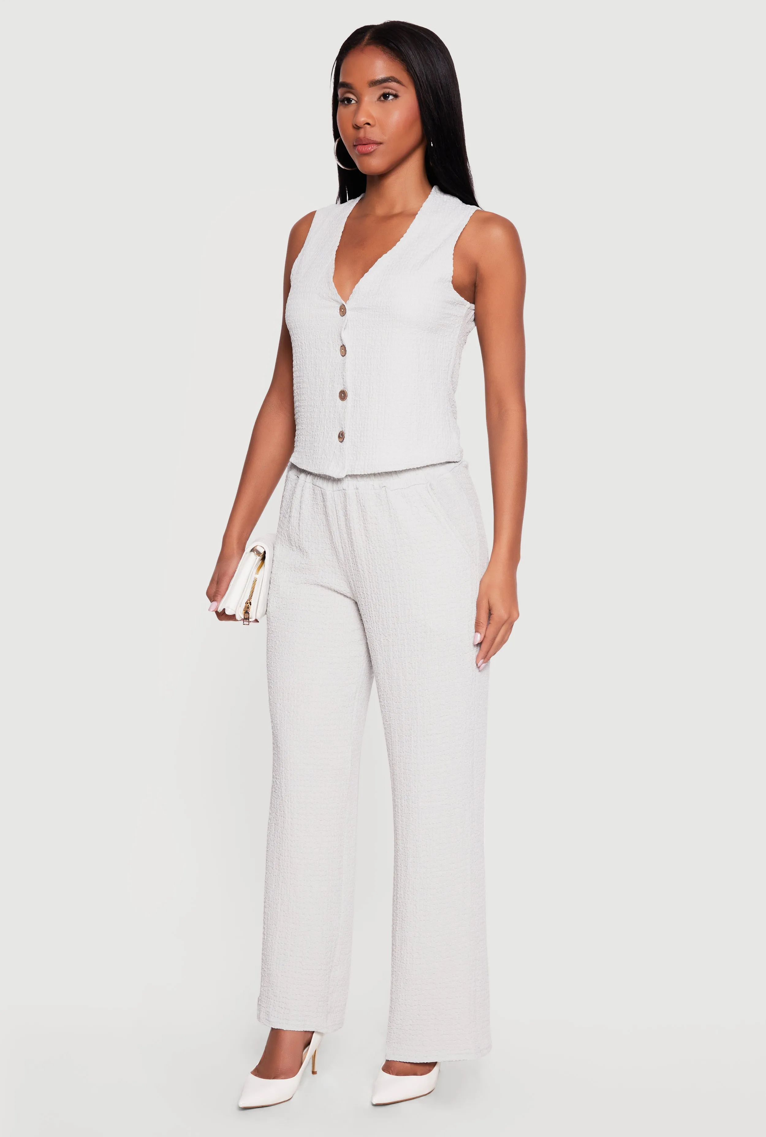 Textured Knit Button Front Blazer Vest sold by Rainbow product image thumbnail 3