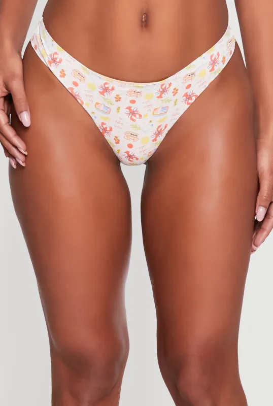 Lobster Print Seamless Laser Cut Thong Panty made by Rainbow