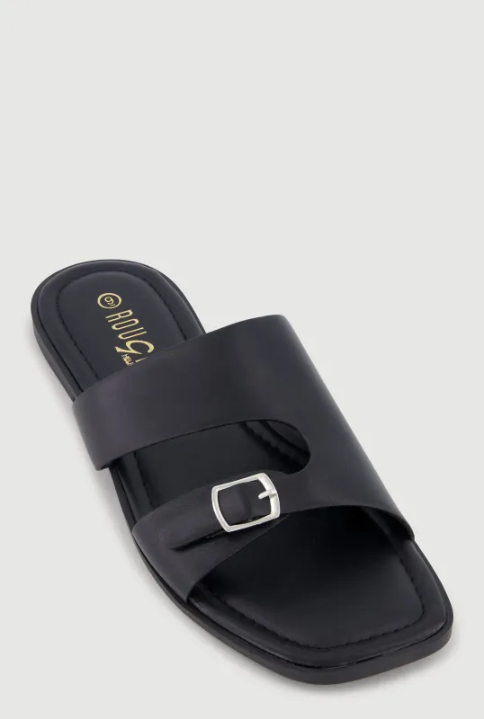 Cutout Detail Buckle Band Slide Sandals made by Rainbow