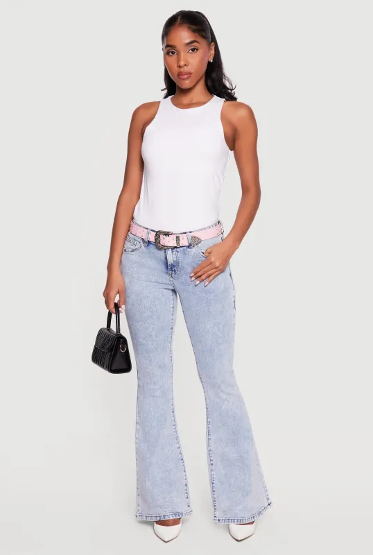 Almost Famous Acid Wash Flare Jeans with Belt made by Almost Famous