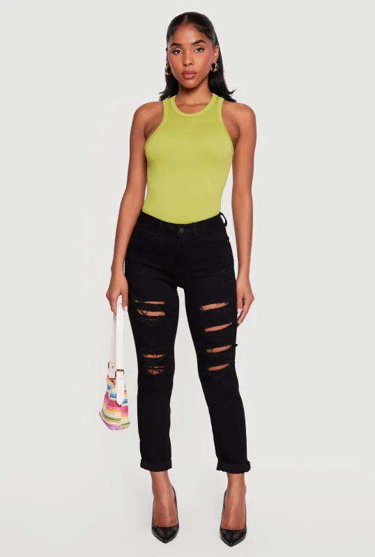 WAX Slashed Fixed Cuff Straight Leg Jeans made by Rainbow