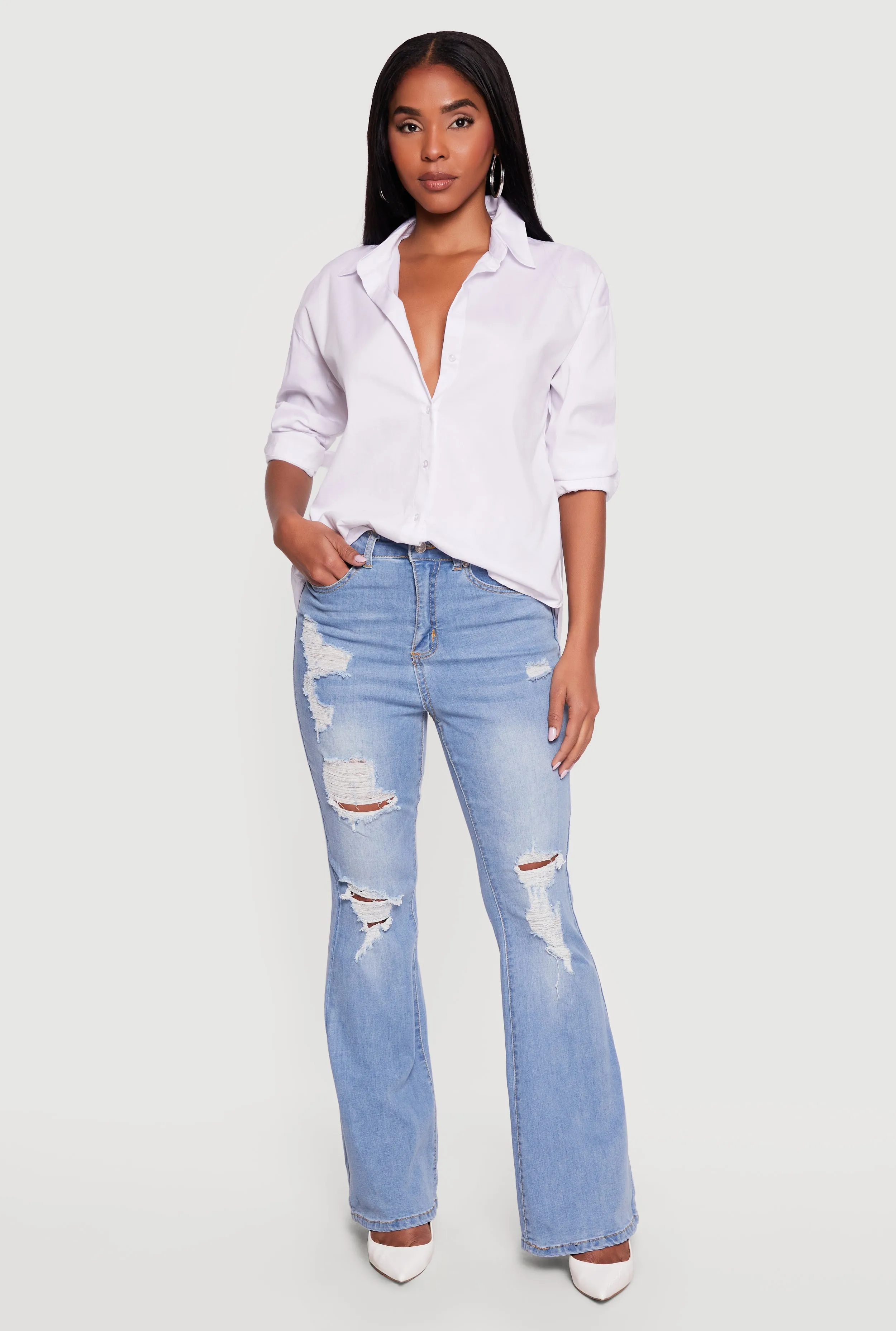 WAX Distressed Flare Jeans sold by Rainbow