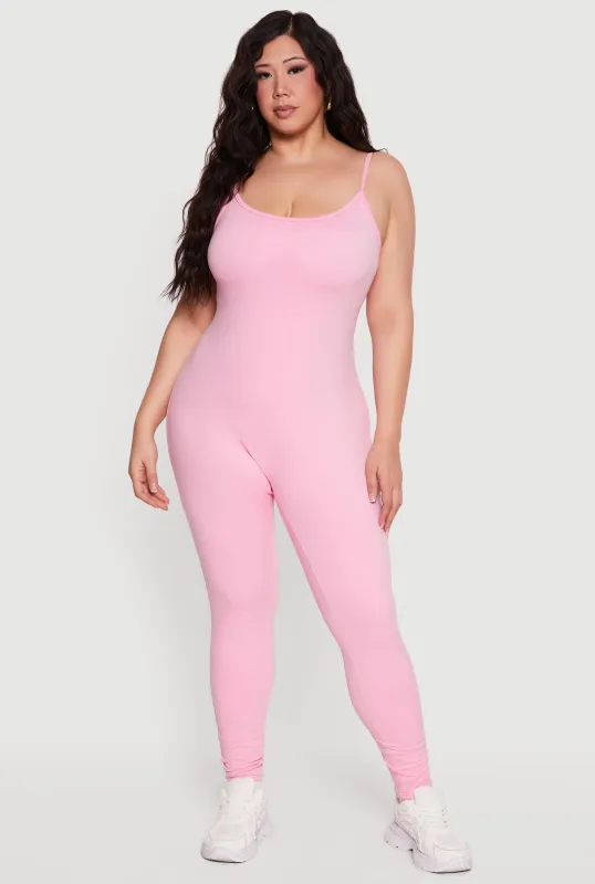 Plus Size Scoop Neck Spaghetti Strap Catsuit made by Rainbow