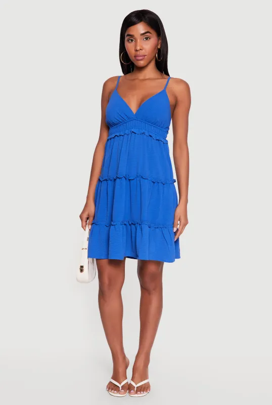 Crepe Knit V Neck Tiered Dress made by Rainbow