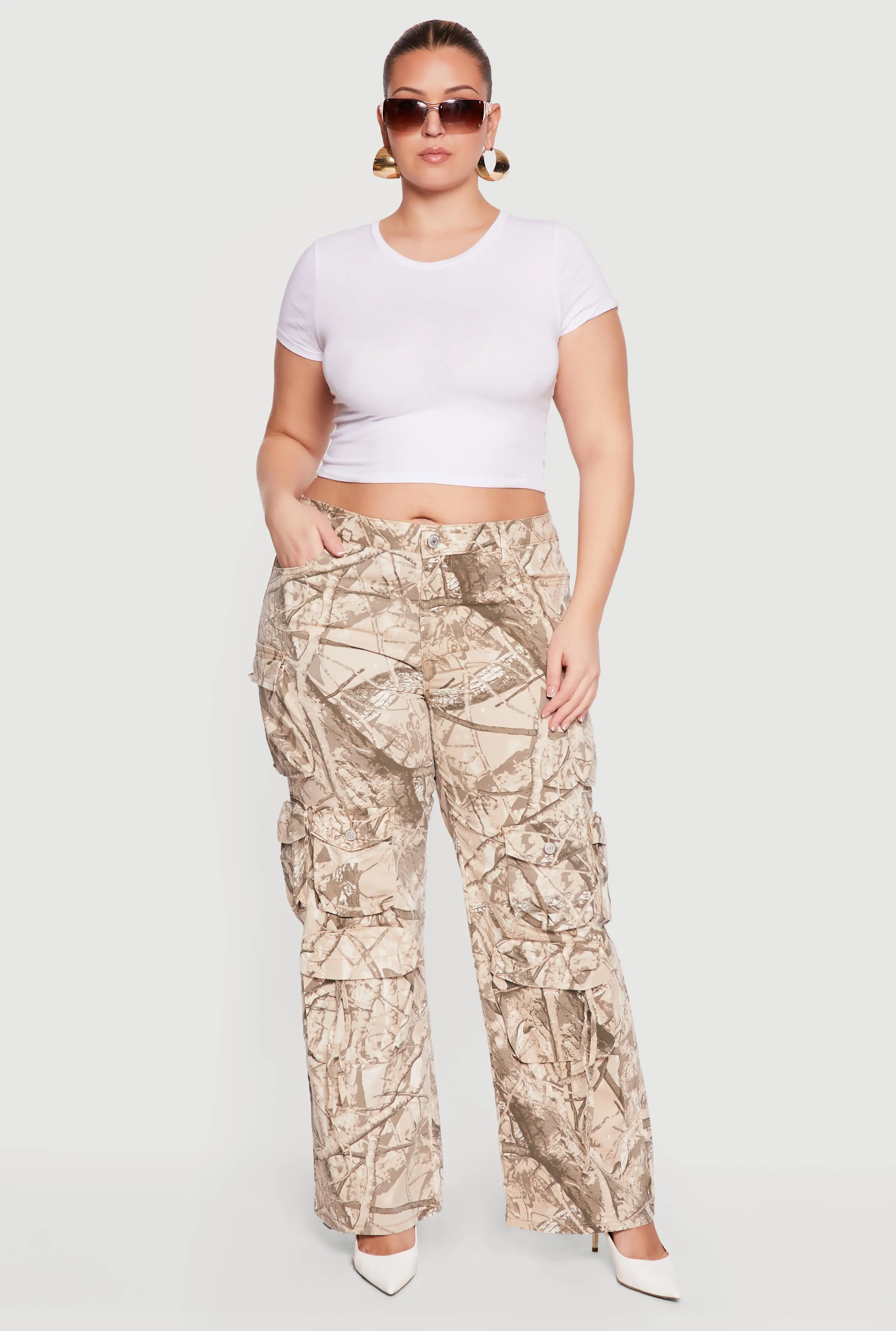 Plus Size Hunter Camo Cargo Pocket Pants sold by Rainbow