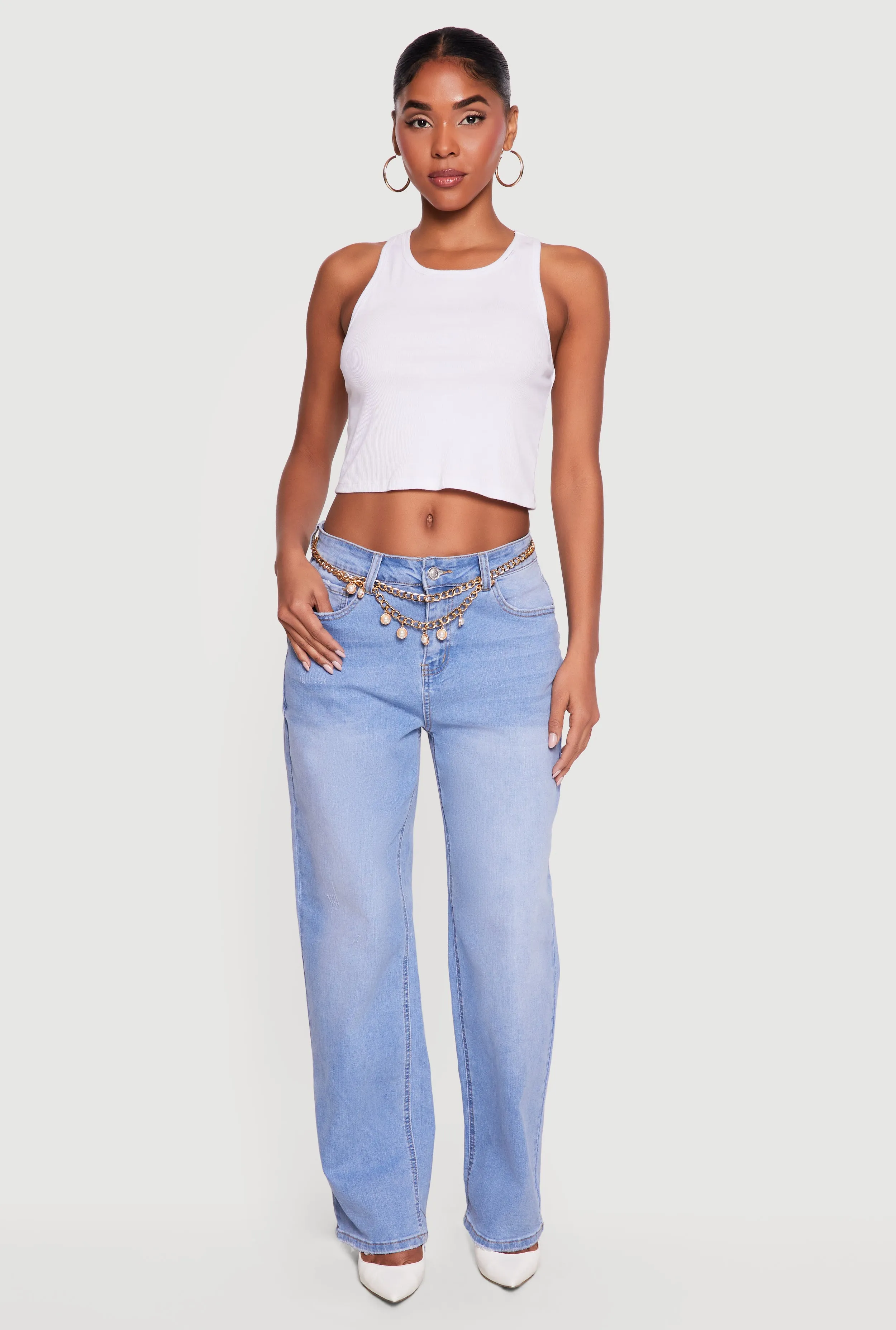 Whiskered Mid Rise Wide Leg Frayed Jeans sold by Rainbow product image thumbnail 2