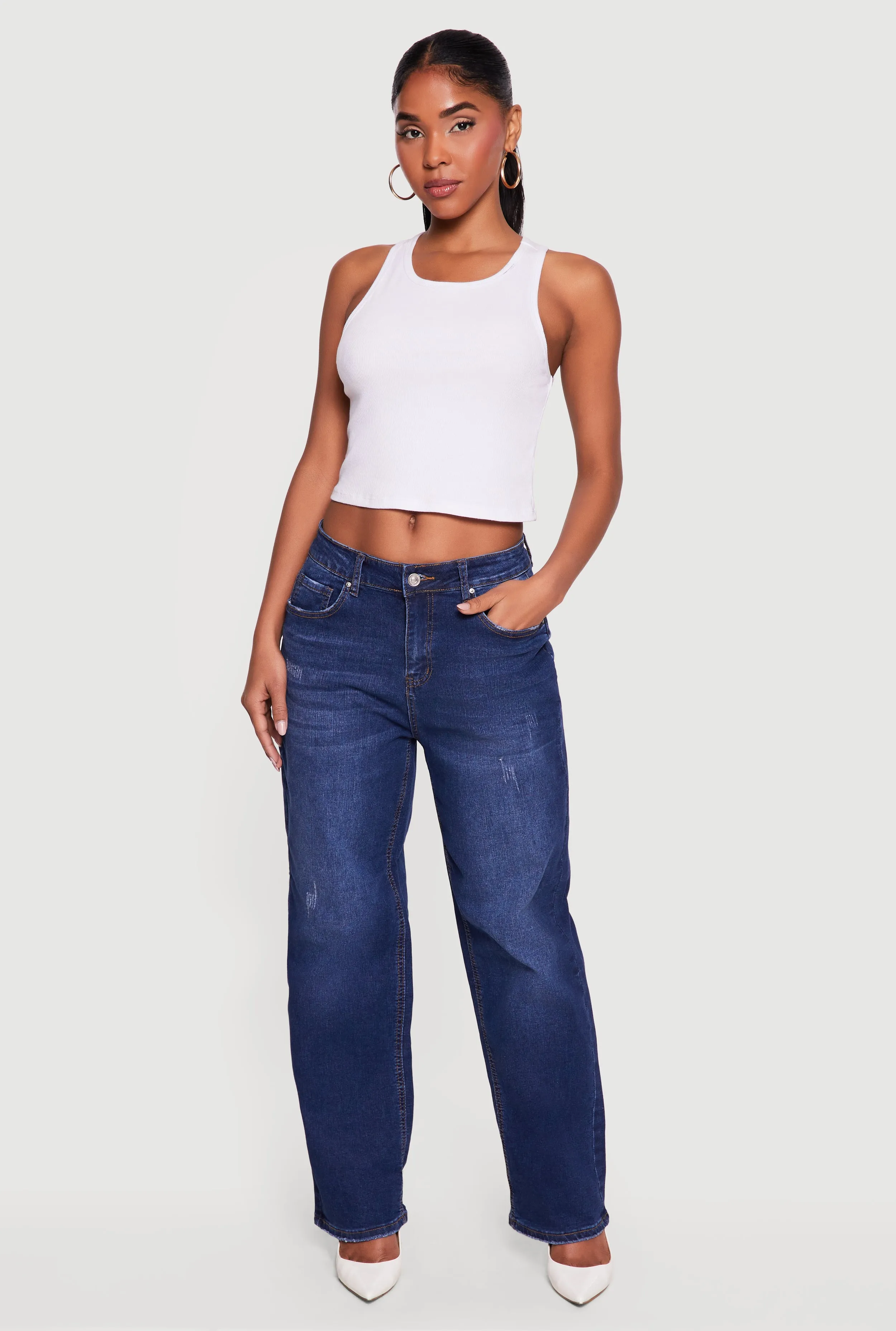 Whiskered Mid Rise Wide Leg Frayed Jeans sold by Rainbow