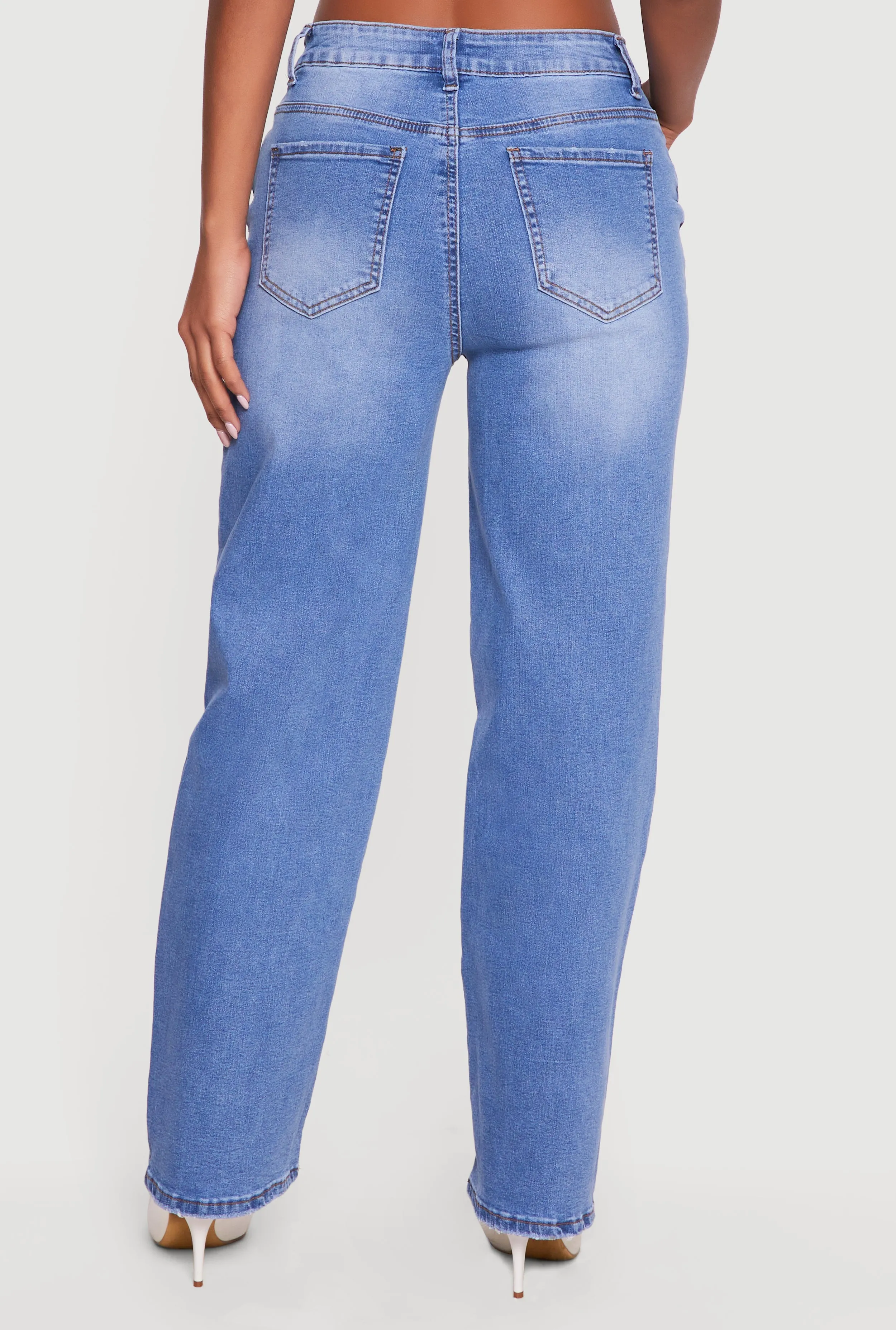 Whiskered Mid Rise Wide Leg Frayed Jeans sold by Rainbow product image thumbnail 5