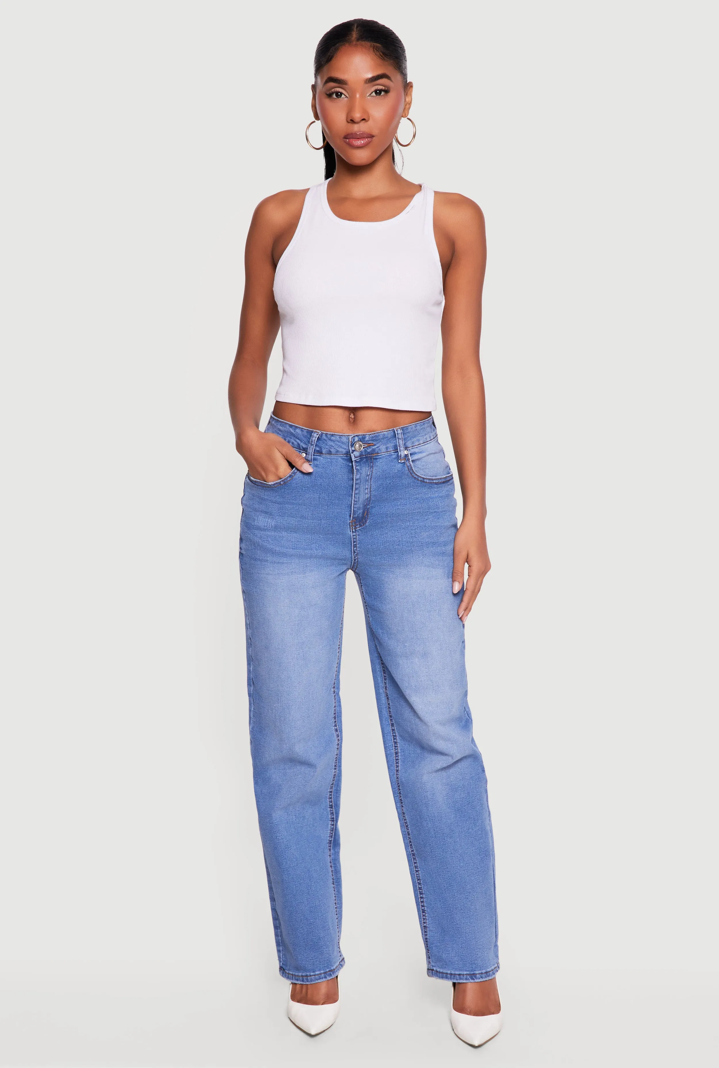 Whiskered Mid Rise Wide Leg Frayed Jeans sold by Rainbow