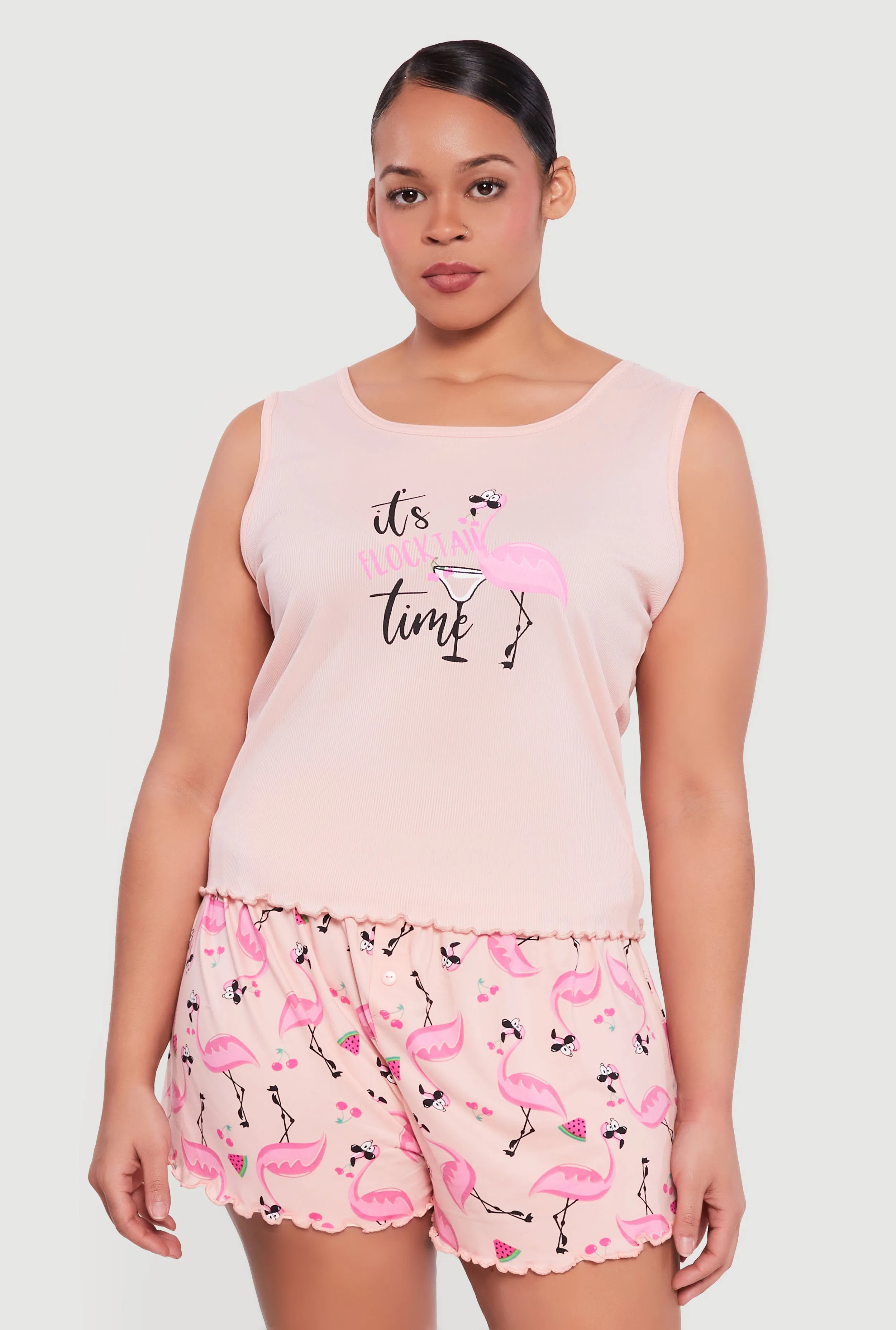 Plus Size Its Flocktail Time Pajama Tank Top and Shorts sold by Rainbow