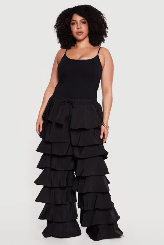 Plus Size High Waisted Ruffle Tiered Pants made by Rainbow
