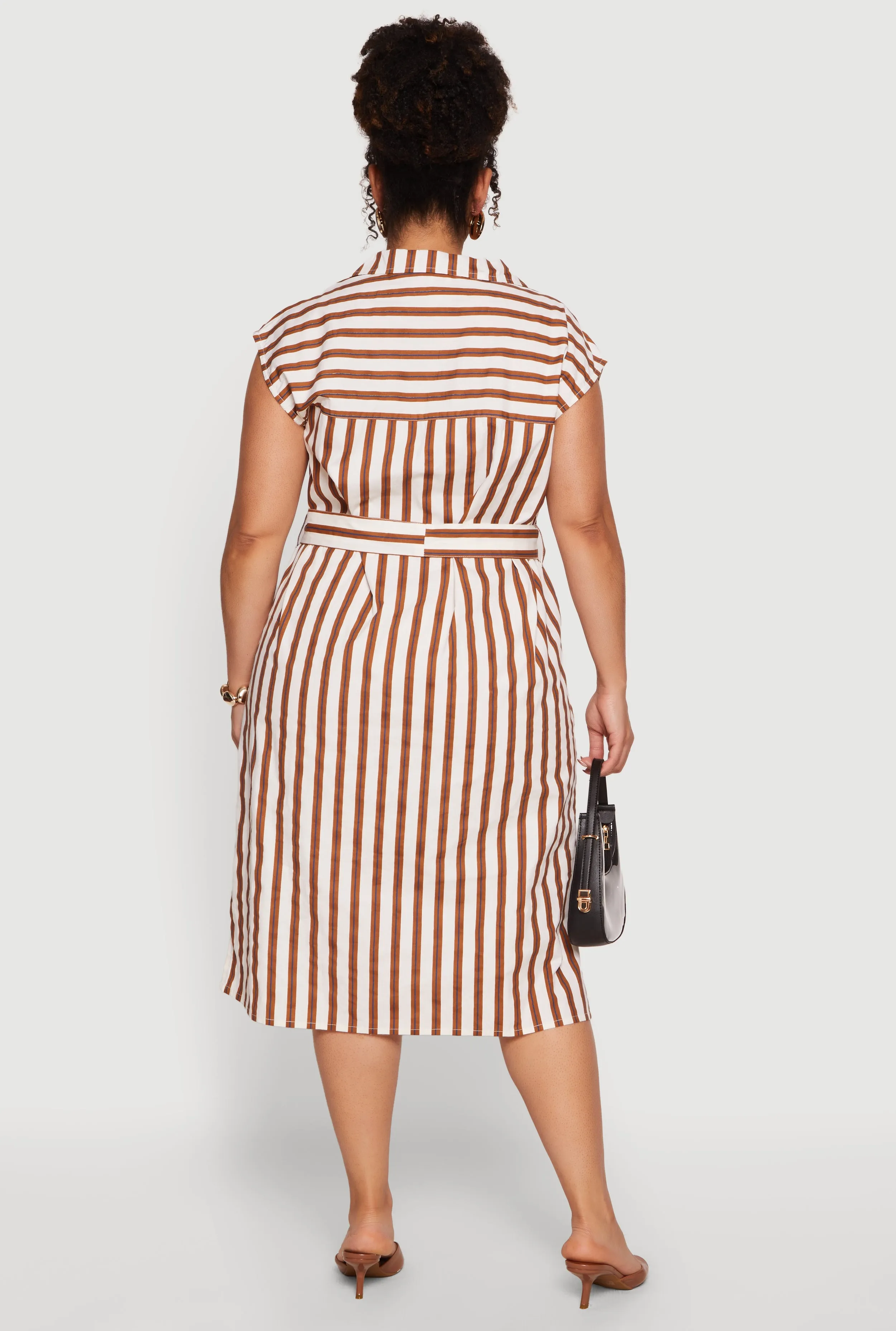 Plus Size Striped Tie Waist Belted Shirt Dress sold by Rainbow product image thumbnail 3