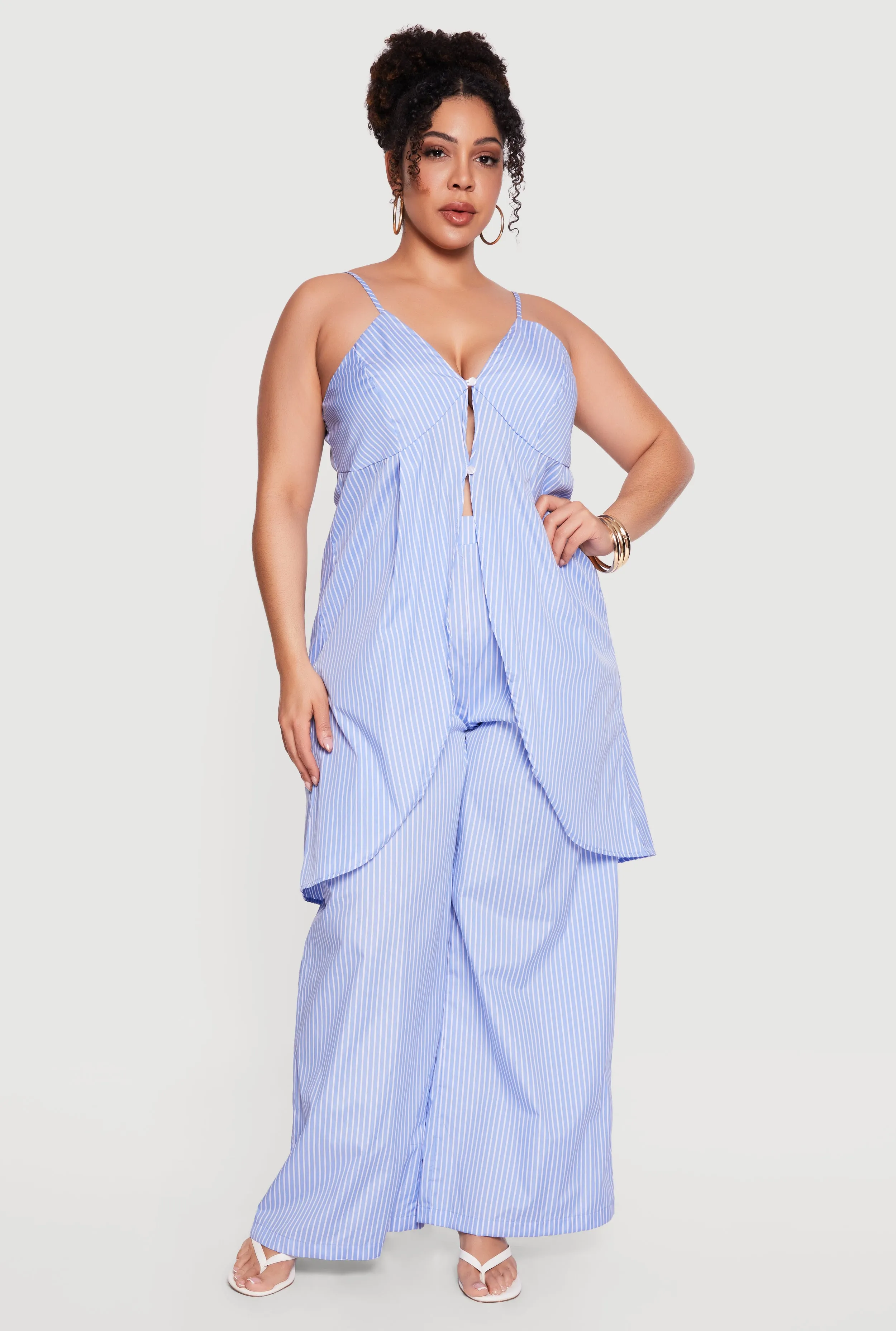 Plus Size Pinstripe Sleeveless Button Front Tunic Blouse sold by Rainbow product image thumbnail 2