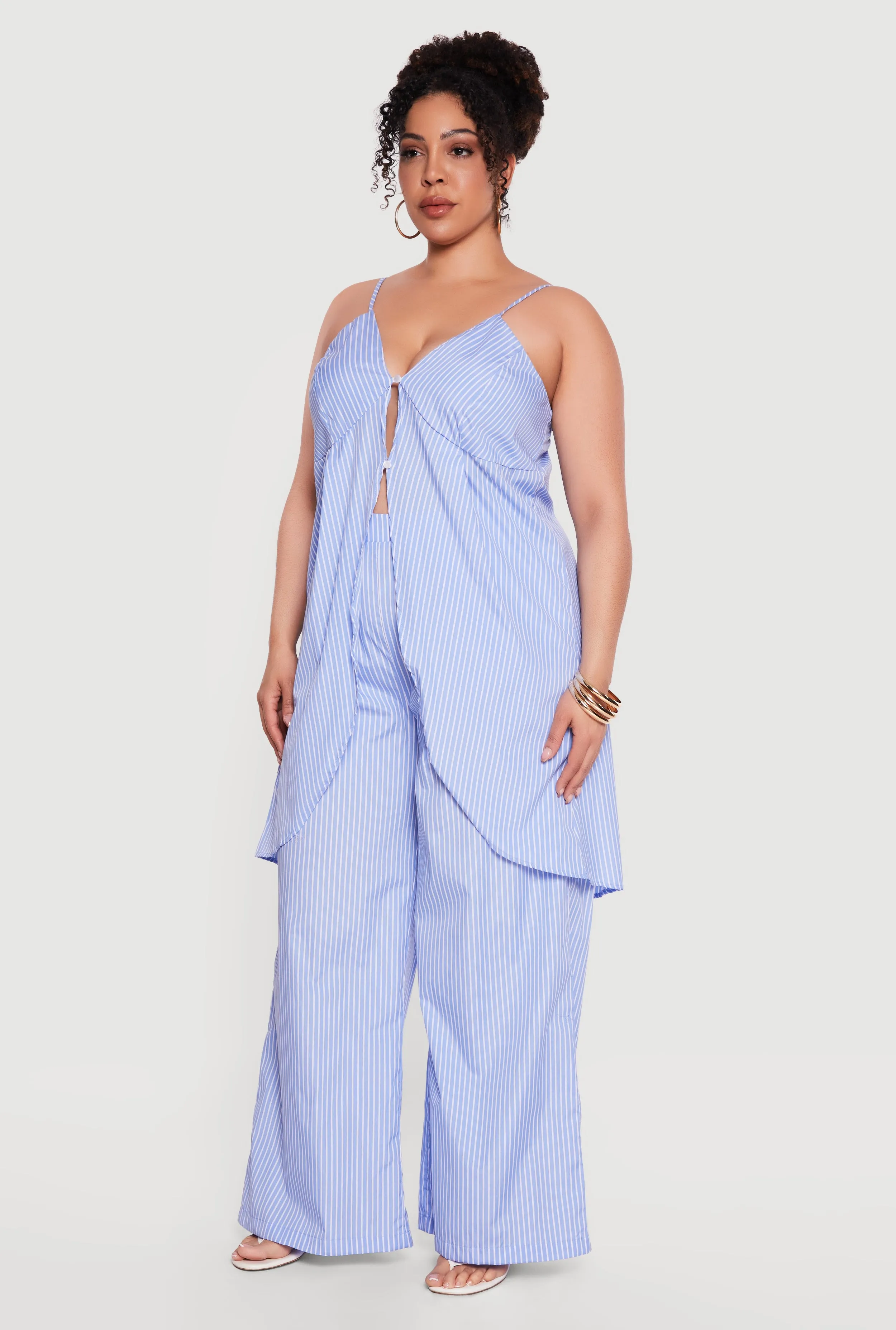 Plus Size Pinstripe Sleeveless Button Front Tunic Blouse sold by Rainbow product image thumbnail 3