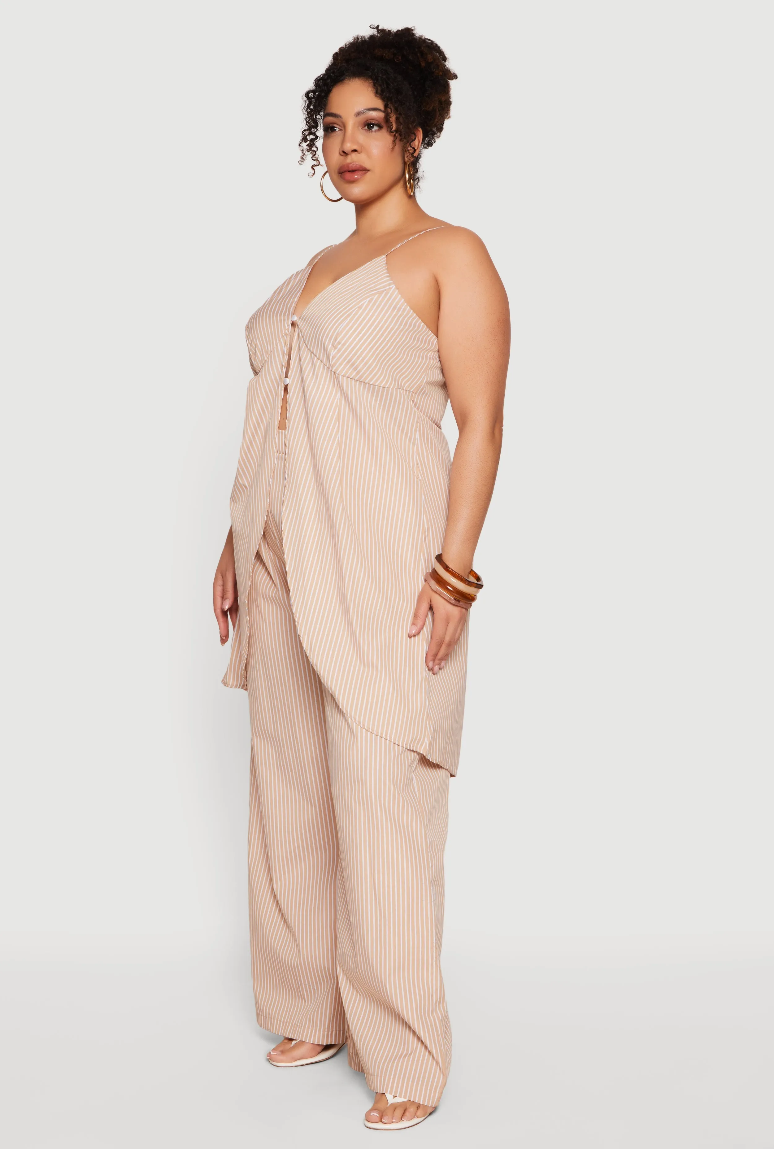 Plus Size Pinstripe Sleeveless Button Front Tunic Blouse sold by Rainbow product image thumbnail 3