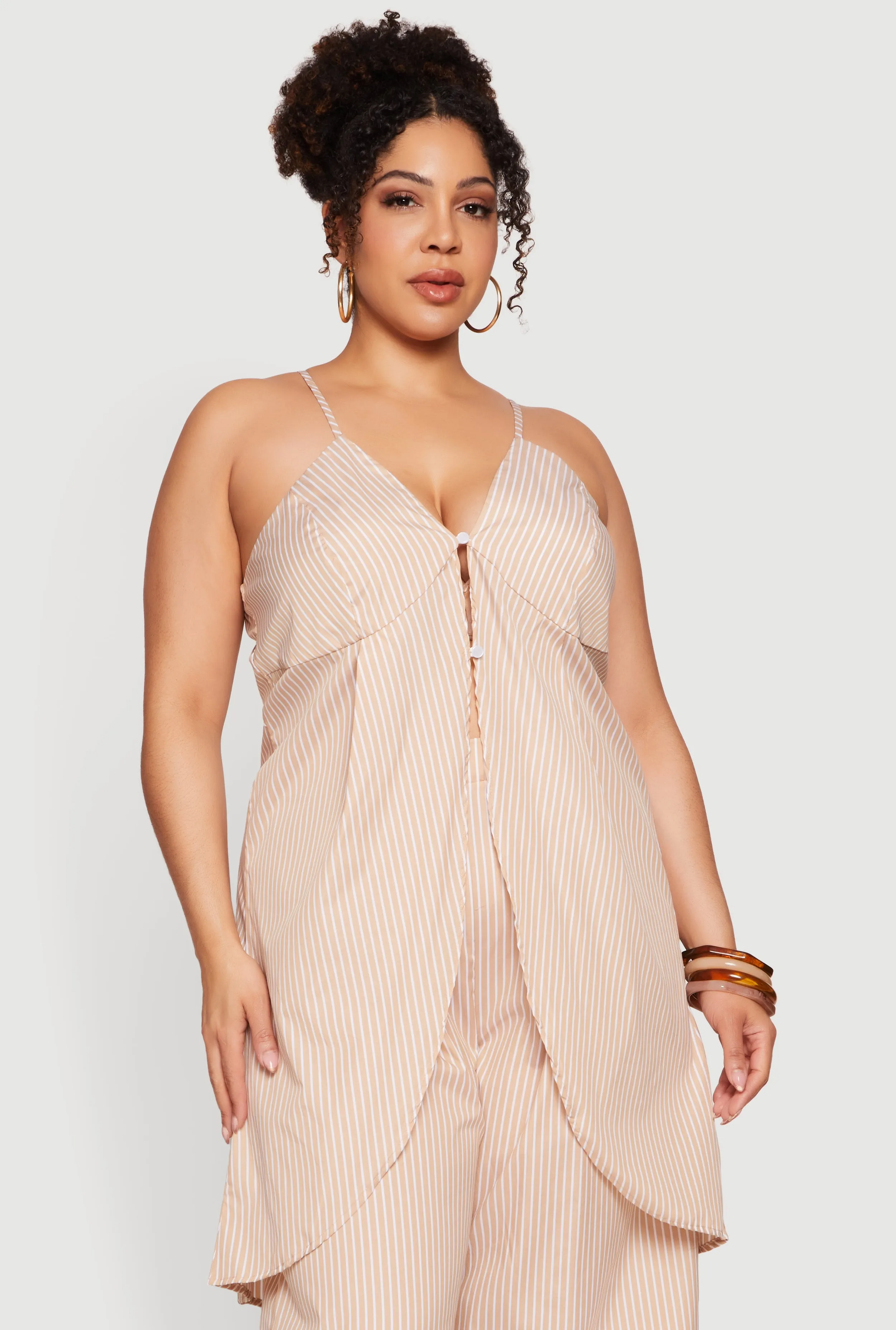 Plus Size Pinstripe Sleeveless Button Front Tunic Blouse sold by Rainbow