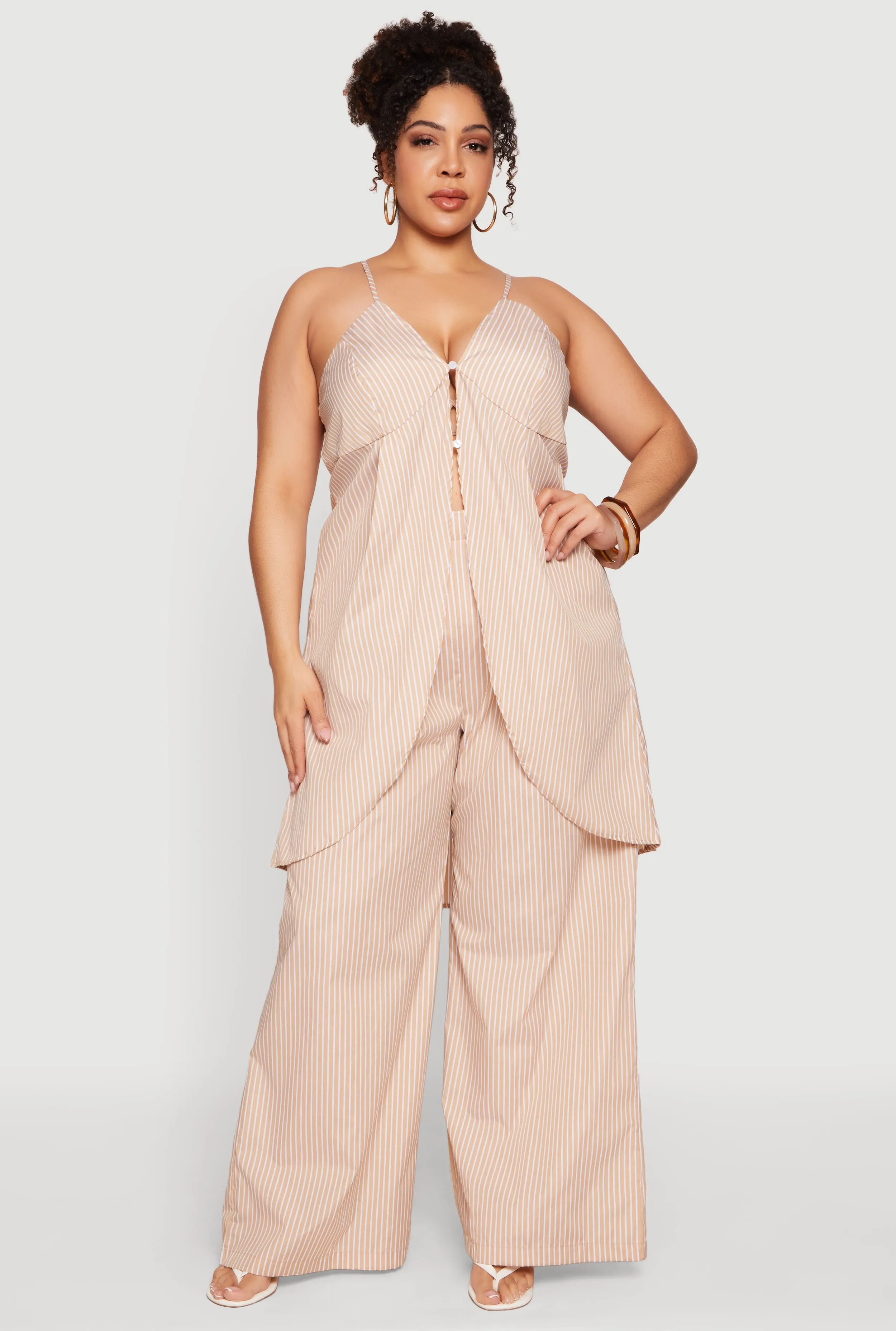 Plus Size Pinstripe Sleeveless Button Front Tunic Blouse sold by Rainbow product image thumbnail 2