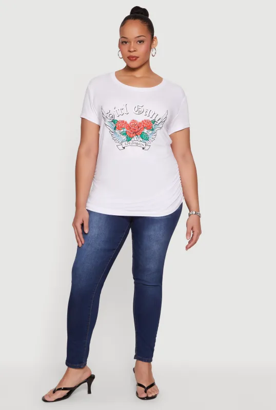 Plus Size Rhinestone Rose Girl Gang Los Angeles Graphic Tee made by Rainbow
