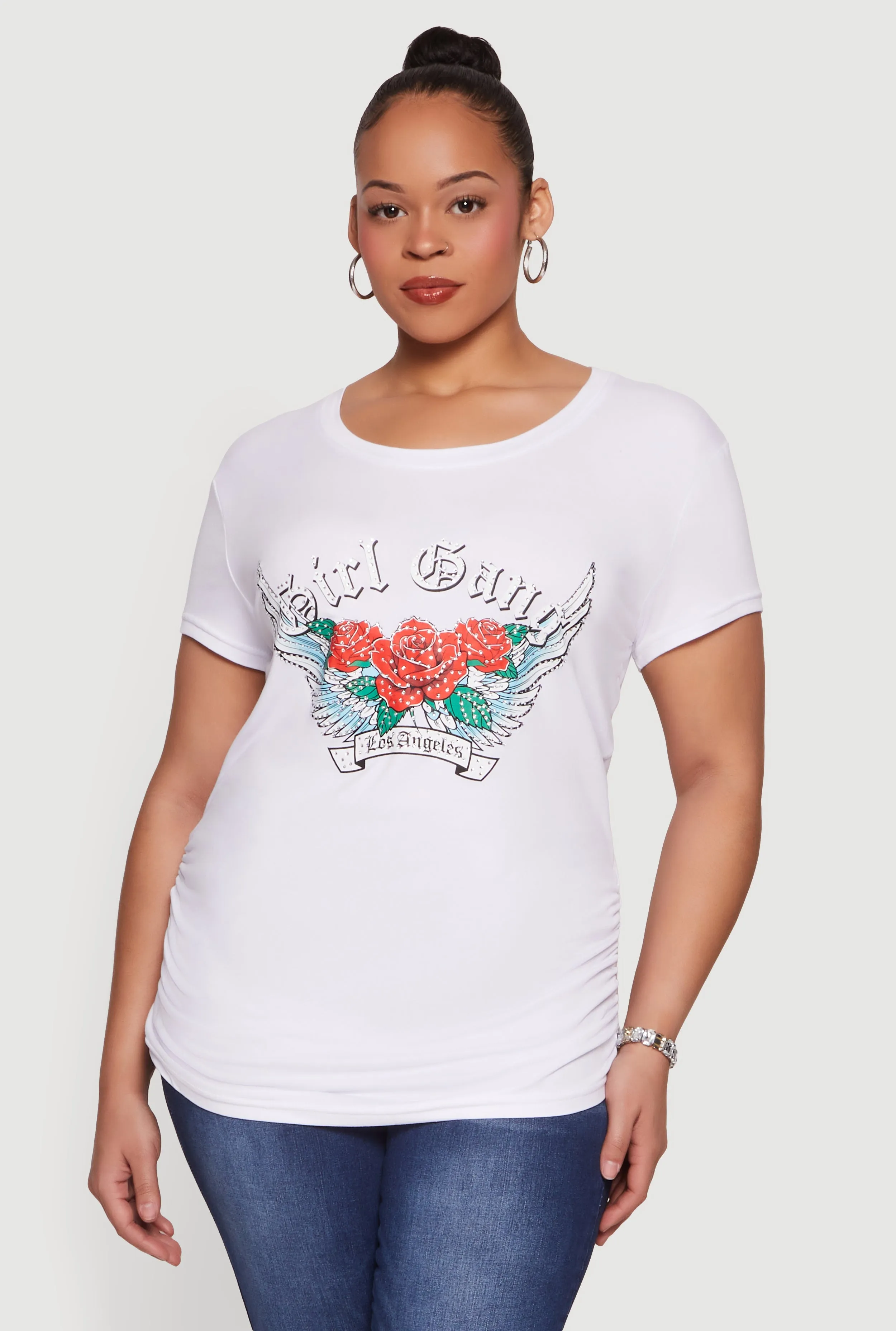 Plus Size Rhinestone Rose Girl Gang Los Angeles Graphic Tee sold by Rainbow product image thumbnail 2