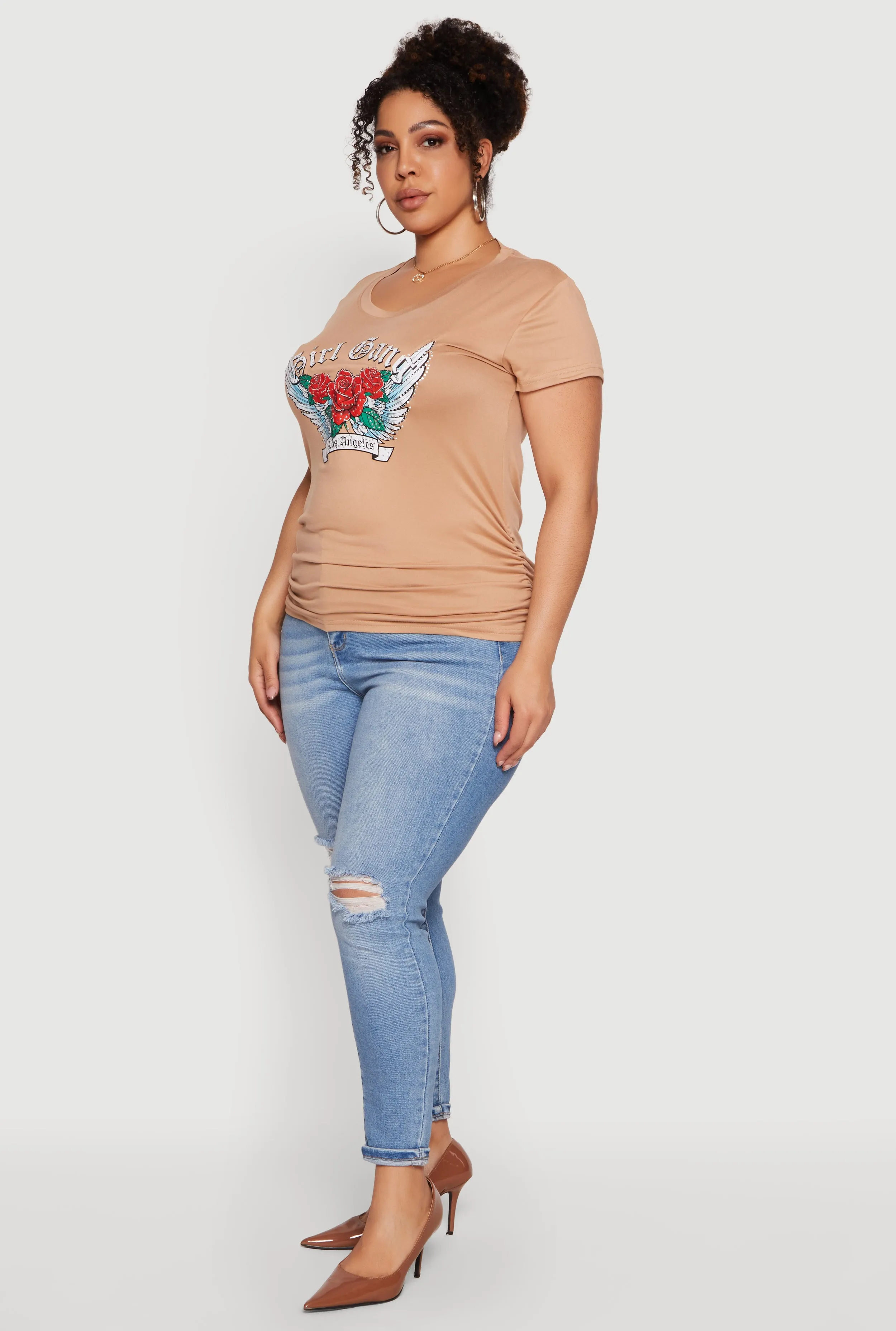 Plus Size Rhinestone Rose Girl Gang Los Angeles Graphic Tee sold by Rainbow product image thumbnail 3