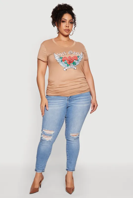 Plus Size Rhinestone Rose Girl Gang Los Angeles Graphic Tee made by Rainbow