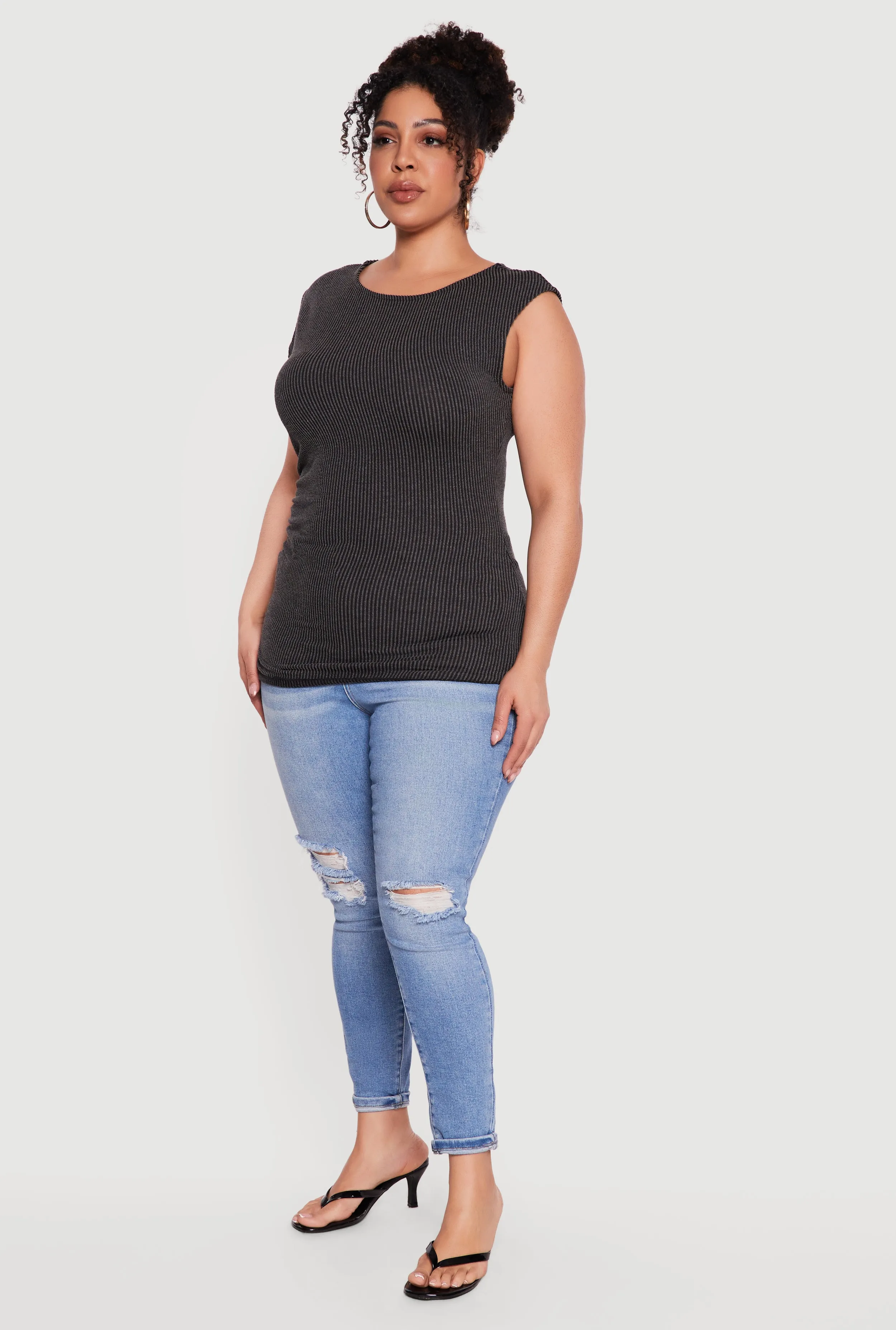 Plus Size Side Ruched Ribbed Knit Top sold by Rainbow product image thumbnail 3