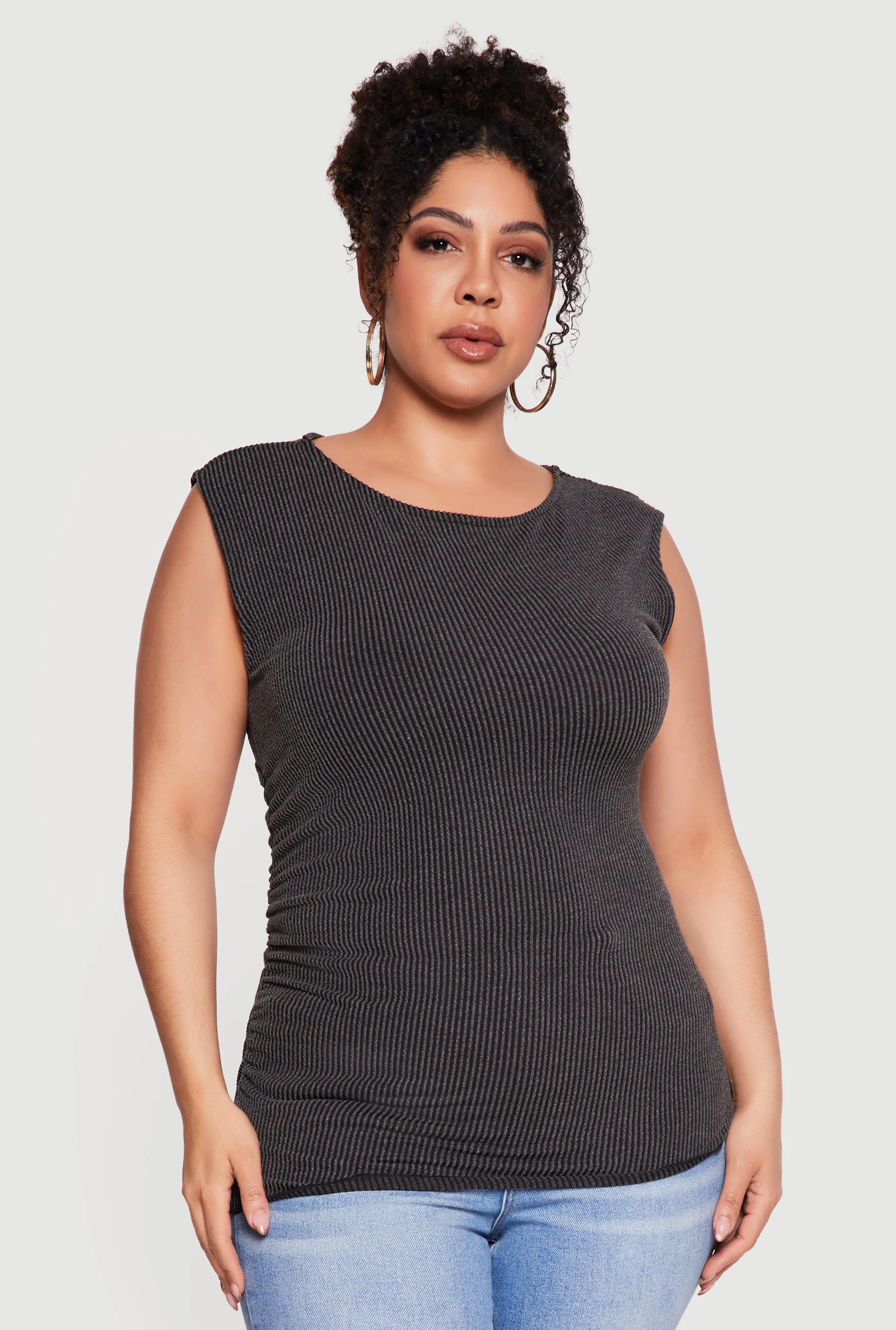 Plus Size Side Ruched Ribbed Knit Top sold by Rainbow product image thumbnail 2